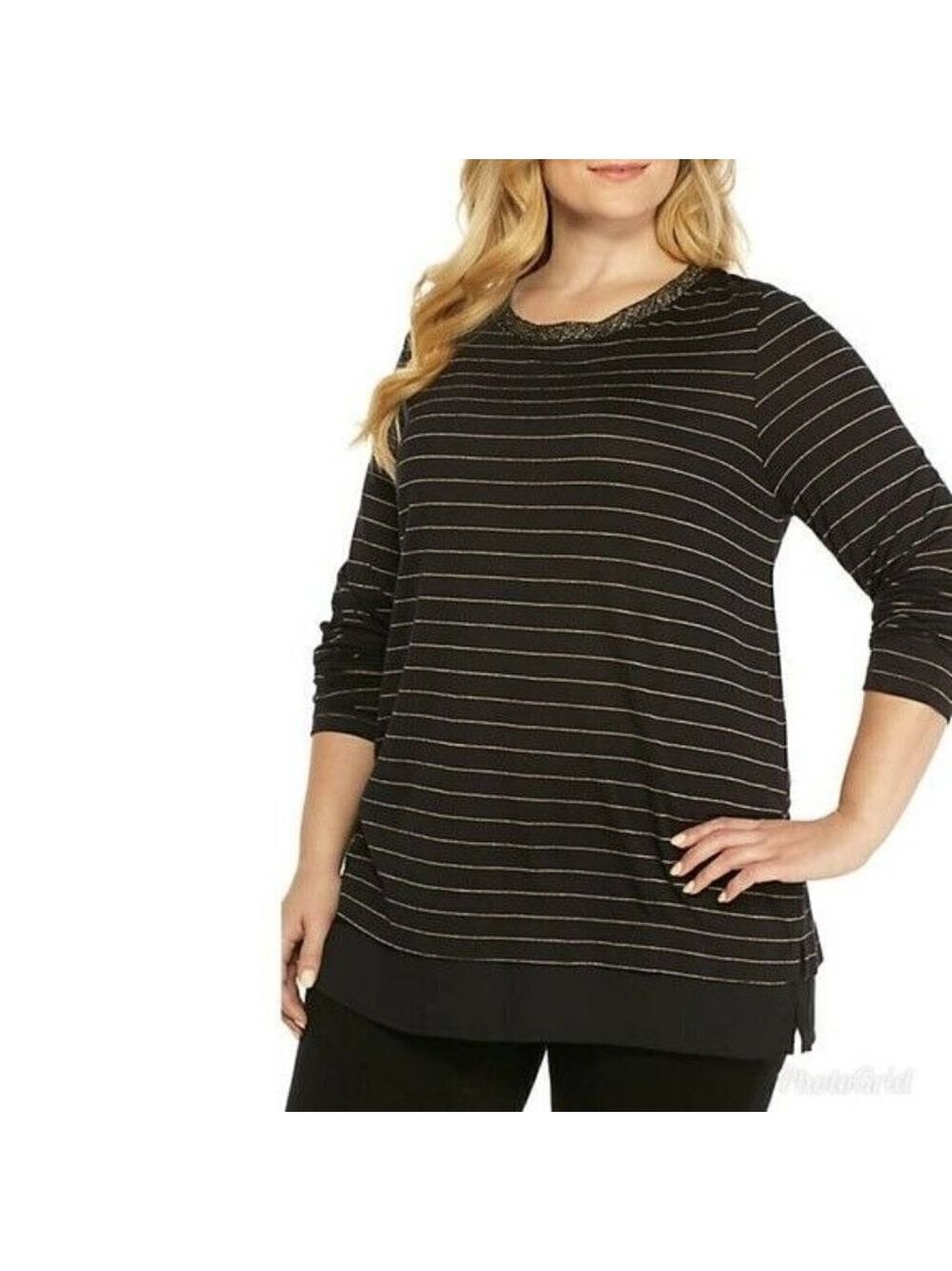 𝅺new Directions Pullover Boat Neck Long Line Long Sleeve Top Plus Size 0X NWT